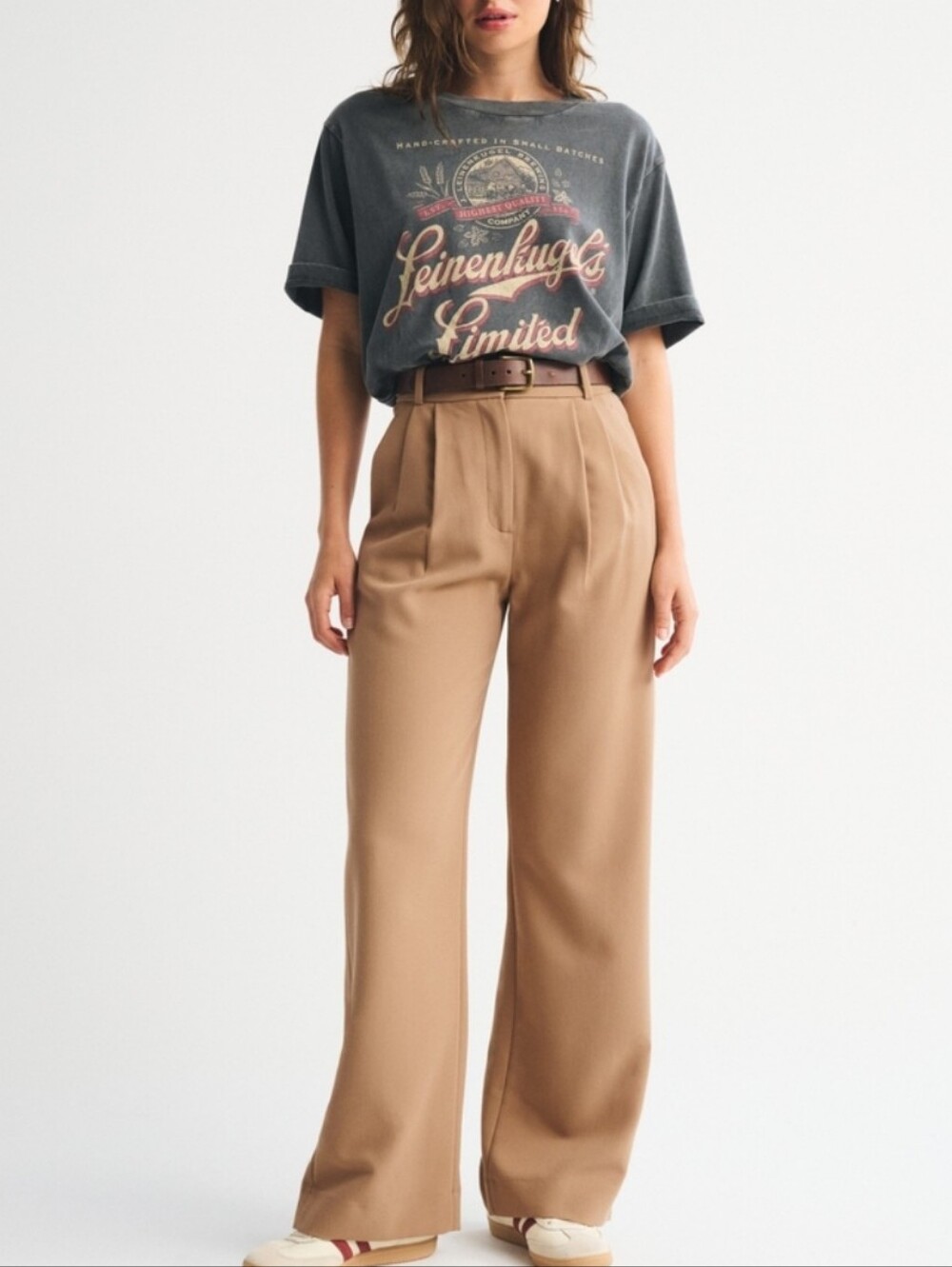 Abercrombie & Fitch Sloane 35R 20W Wide-Leg High-Waist Trousers Camel Color